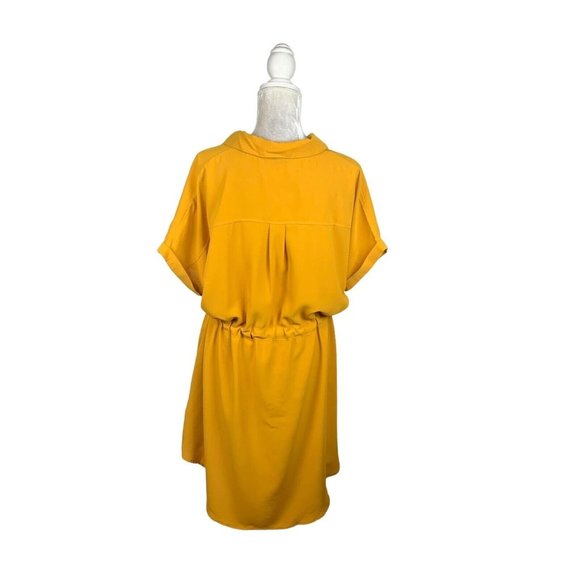 Shein Mustard Yellow Shirtdress Button Up Drawstring Waist High Low Retro L - Picture 7 of 10